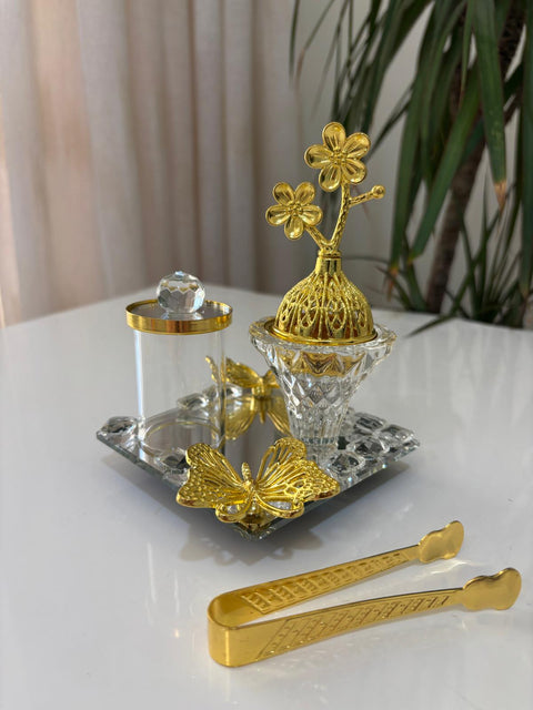 Luxury Crystal Gold Bukhoor Burner Set