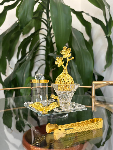 Luxury Crystal Gold Bukhoor Burner Set
